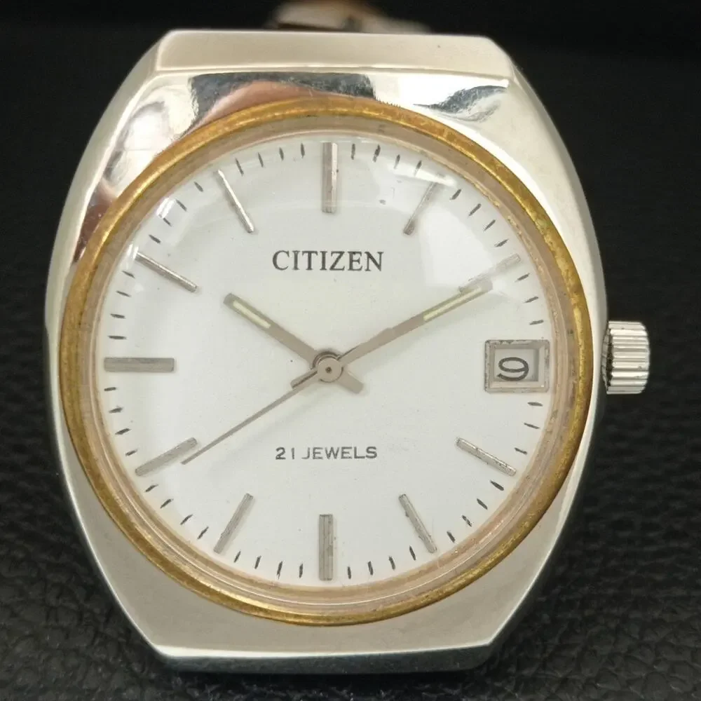 Vintage 1978 Citizen Manual Mens Silver Watch W/date & Gold accents